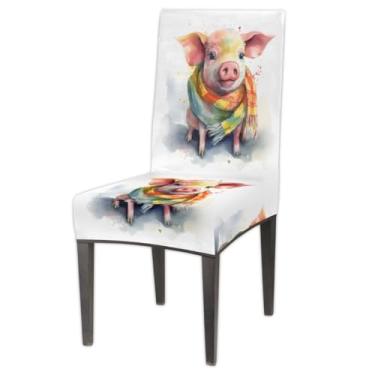 Imagem de Capas de cadeira única para sala de jantar bonito porco spandex cozinha Parsons capas de cadeira de cozinha, capas de cadeira elásticas removíveis laváveis capas de assento para cadeiras capa