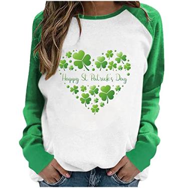Imagem de Camiseta feminina de beisebol com manga raglã divertida para o Dia de São Patrício, 3 folhas, trevo, roupas de festival para mulheres, Camisa Green St Pattys Day, M