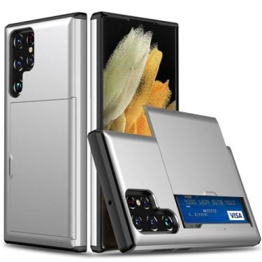 Imagem de Para Samsung S23 Ultra S22 S21 S20 S10 Plus 5G S9 S8 Capa Hard Armor Phone Case para Galaxy Note 20 10 9 8 Capa deslizante para cartão carteira, prata, para Galaxy S7