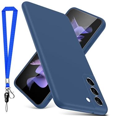 Imagem de YSLBWLE Capa para Samsung Galaxy S21 FE, capa fina de silicone líquido com cordão, à prova de choque, capa de telefone fina para Galaxy S21 FE, capa protetora de câmera de corpo inteiro - azul 3-sam