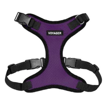 Imagem de Peitoral para animais de estimação Voyager Step-in Lock - malha para todos os climas, arnês ajustável para gatos e cães da Best Pet Supplies - acabamento roxo/preto, P