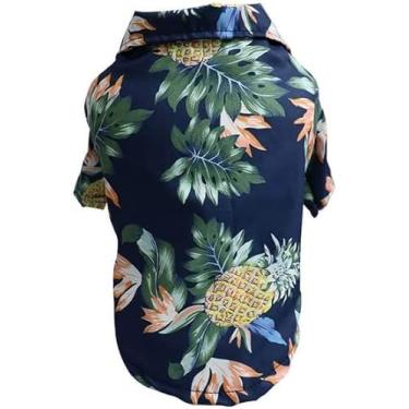 Imagem de Camiseta havaiana Veewon para animais de estimação verão flor abacaxi para filhotes de pequeno a médio porte (M, azul marinho)