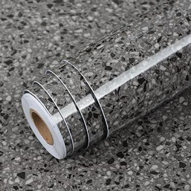Imagem de A-b-cil Papel de contato cinza escuro Terrazzo 200 cm x 40 cm Papel de parede de terraço para banheiro granito bancada papel de contato para vinil de mesa