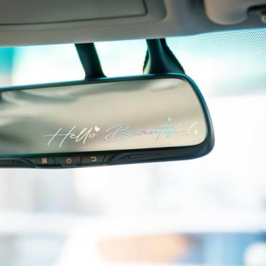 Imagem de 3 adesivos de espelho retrovisor Hello Beautiful, adesivos personalizados para janela de automóvel, decalques de autoafirmações de veículos - várias cores, acessórios engraçados para carros, presentes