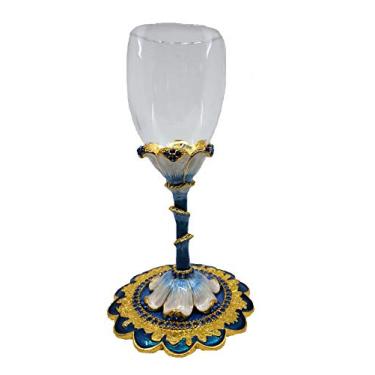 Imagem de Taça de vinho exclusiva para crianças decorada com esmalte, cristais austríacos genuínos e placa de ouro (azul)