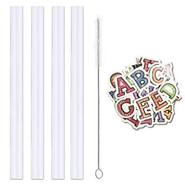 Imagem de Miracredo 4 canudos reutilizáveis para CamelBak Eddyy garrafas de água de plástico de parede dupla de 4 ml, canudos de plástico rígido de 14 cm para Camelback, escova de limpeza de canudo e adesivos