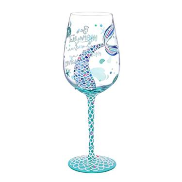 Imagem de NymphFable Taça de vinho pintada à mão com frases de sereia pintadas artesanalmente 425 g presente personalizado para meninas e mulheres