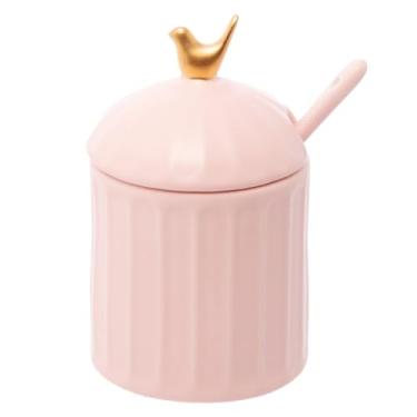 Imagem de WOLFF - Açucareiro de Cerâmica Colibri com Colher e Tampa Rosa 7cm x 12cm