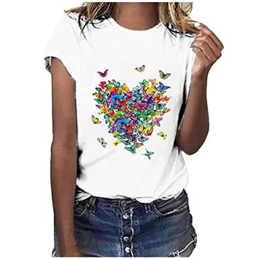 Imagem de Camisetas brancas femininas 2024 verão libélula borboleta gráfico tops manga curta gola redonda blusas básicas túnica casual, Z09 Roxo, P