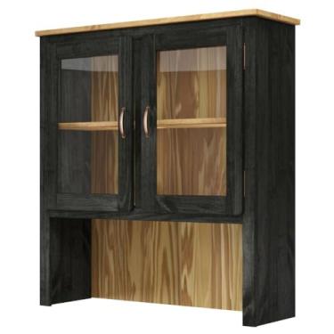 Imagem de PENSE DENTRO DA CAIXA Oratório em Madeira Maciça com 2 Portas de Vidro - Móvel Rústico Tipo Cristaleira - Móveis Clássicos Estilo Luis XV - Mobília Provençal - Preto Oliva
