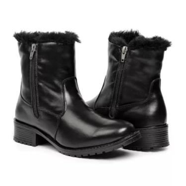 Imagem de Bota Feminina de Inverno em Couro Forrada com Lã Impermeável - Siena (Preto, BR, Adulto, Numérico, 33)