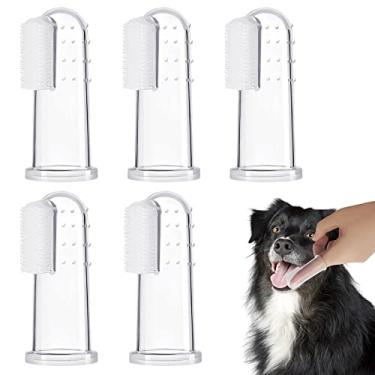 Imagem de BLMHTWO Kit de escovação de dentes de cachorro com 5 peças de escova de dentes para cães, gatos, filhotes, com cerdas de silicone e 16 partículas redondas espessas de silicone para todos os animais de