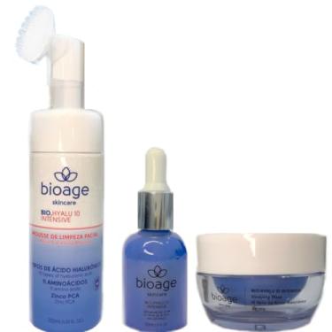 Imagem de Mousse De Limpeza Facial + Serum + Mascara Facial Noturna Bio Hyalu Com 10 tipos de Ácido Hialurônico - BIOAGE