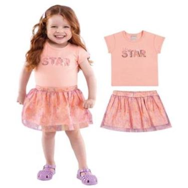 Imagem de Conjunto Infantil Blusa Saia Short Cotton Tule Colorittá-Feminino
