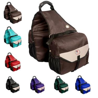Imagem de Majestic Ally Bolsa para sela de cavalo – resfriador à prova de vazamento isolado de nylon, acolchoado com bolsos e porta-garrafas de água, bolsa de sela equestre durável (marrom)