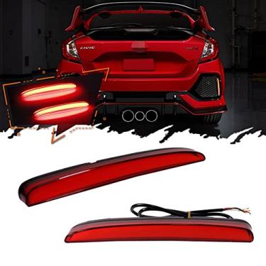 Imagem de TurningMax Luzes refletoras de LED para para-choques com lente vermelha, faróis de neblina traseiros de freio traseiro para Honda Civic Hatchback 2017, Type-R ou SI Sedan de 4 portas