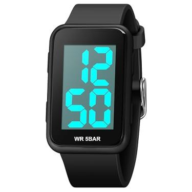 Imagem de Relógio masculino digital de LED, simples, atmosférico, retangular, esportivo, impermeável, luminoso, para uso ao ar livre, Preto, pousio