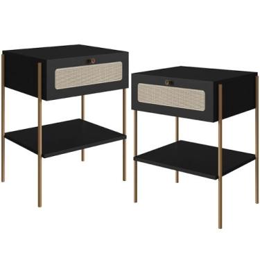 Imagem de Kit 02 Mesas de Cabeceira 01 Gaveta com Telinha Industrial Indy A03 Ne