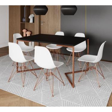 Imagem de Mesa Jantar Industrial Retangular 137x90cm Preta Base V com 6 Cadeiras