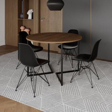 Imagem de Mesa Industrial Jantar Redonda Amêndoa 110cm Base V com 4 Cadeiras Eam