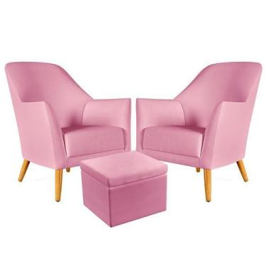Imagem de Kit 2 Poltronas Orion com Puff Quasar Para Sala de Estar Sued Rosê Ara