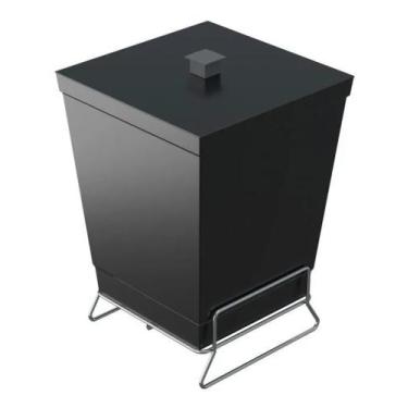 Imagem de Lixeira Branca E preta Para Banheiro Lavabo Com Tampa +suporte - Stolf