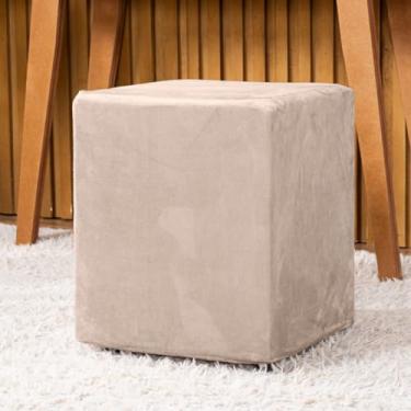 Imagem de Capa de Puff Quadrado Avulsa Lisa Ajustável com Elástico - Tecido Veludo Suede Decoração Banquinho Luxo Para Sala Quarto Pufe Banco Protetor Banqueta Centro (Bege)