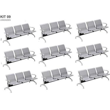 Imagem de Kit com 09 Cadeiras Longarina Aeroporto Cromada 3 Lugares - TM