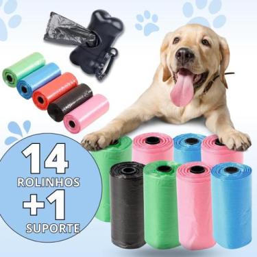 Imagem de Cata Caca Suporte Para Saquinho Fezes Cachorro Pet 14 Rolos Saco Coco 