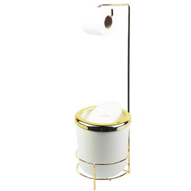Imagem de Suporte Porta Papel Higiênico lixeira Branco 5L Com Tampa Basculante R