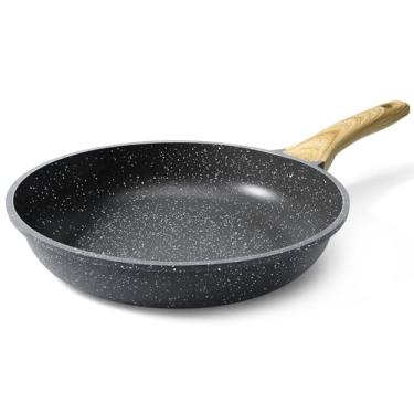 Imagem de GiPP Frigideira antiaderente – Frigideira antiaderente de granito cinza de 24 cm, frigideira de omelete com alça resistente ao calor, compatível com todos os fogões, sem PFOA