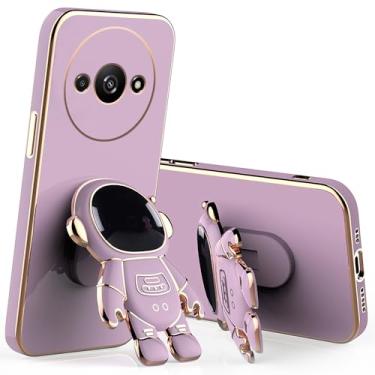 Imagem de Capa compatível com Redmi A3 com suporte de desenho animado de astronauta criativo rosa, para Xiaomi Redmi A3 capa de telefone de silicone à prova de choque com suporte macio TPU capa fina (roxa)