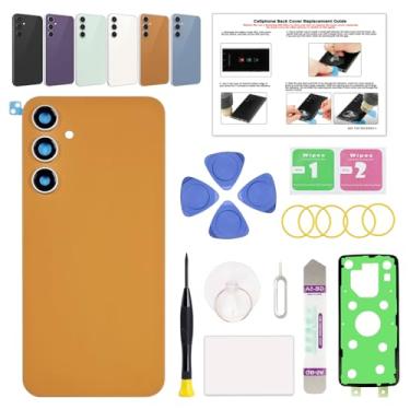 Imagem de GREEN FUSION Compatível com substituição da capa traseira do Galaxy S23 FE, porta de vidro traseira S23 FE 5G SM-S711 com lente de câmera pré-instalada, ferramentas de reparo e instruções, tangerina