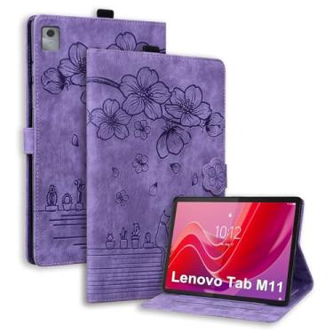Imagem de Capa para tablet Lenovo Tab M11 / K11 LTE de 11 polegadas - couro PU com suporte para caneta, capa magnética - roxo