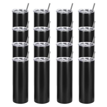 Imagem de Wzaytia Pacote com 16 copos finos de 590 ml, caixa de presente individualmente, conjunto de copos finos finos de aço inoxidável, 590 ml, copo de viagem fino e isolado para Diy, preto