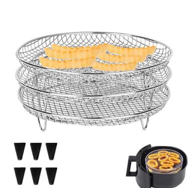 Imagem de Racks de fritadeira a ar, três desidratadores empilháveis, aço inoxidável 304, cesta de fritadeira a ar, acessórios para fritadeira a ar de 4,2 a 5,8 QT, forno, panela de prensa