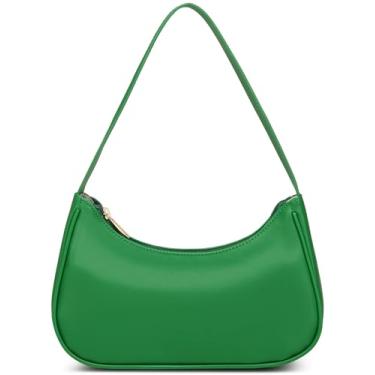 Imagem de Afashor Bolsas de ombro femininas de couro vegano Hobo Sling Bolsa clutch retrô com fecho de zíper, Verde