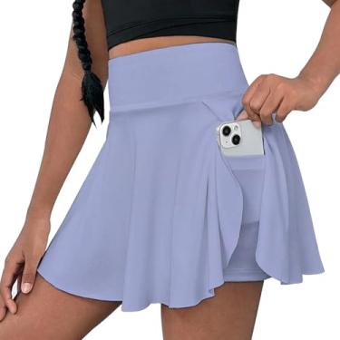 Imagem de OEBLD Saias de tênis atléticas de cintura alta para meninas, com shorts, borboleta, babados, saias escolares com bolsos, Roxa, 5-6 Anos