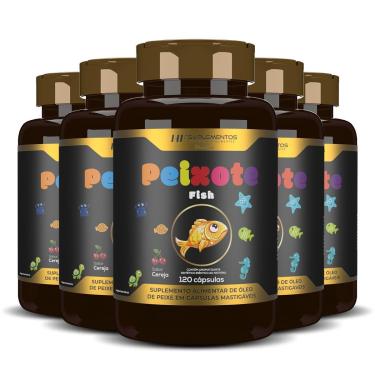 Imagem de 5x PEIXOTE OMEGA 3 KIDS MASTIGAVEL 120CAPS HF SUPLEMENTOS-Unissex
