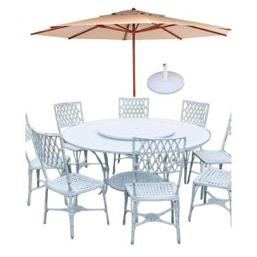 Imagem de Conjunto Mesa Giratoria 8 Cadeiras Aluminio Piscina Jardim Bege