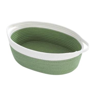 Imagem de Fenteer Cesta de Algodão para Armazenamento, Organizador de Brinquedos Caninos, Cesta de Presente com Alça, Branco Verde, Tamanho real