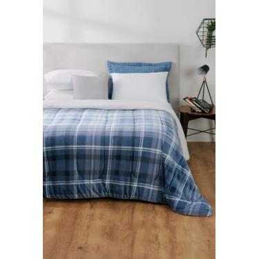 Imagem de Coberdrom Fleece Dupla Face Queen 2,20mx2,40m Xadrez Azul - Lepper