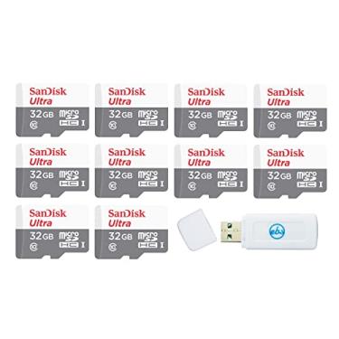 Imagem de Sandisk 32GB Micro SDHC Ultra (pacote com 10) Cartão de memória Flash MicroSD TF Classe 10 de alta velocidade (SDSQUNR-032G-GN3MN) Pacote com (1) Everything But Stromboli MicroSDXC e leitor de cartão