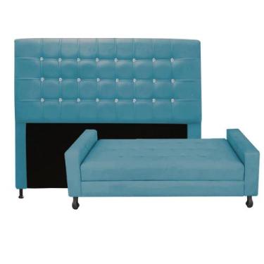 Imagem de Kit Félix com Cabeceira Dama com Strass 1,60 cm Queen Size Baú Quarto 