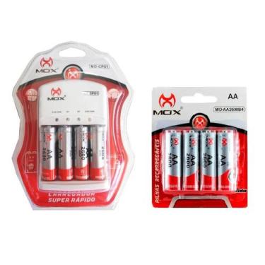 Imagem de Kit Carregador De Pilha AA/AAA + 8 Pilhas AA Recarregáveis 2600mah Ráp