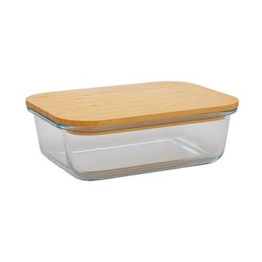Imagem de Pote Retangular Vidro Borossilicato Com Tampa Bambu 1040ML - Mimo Styl