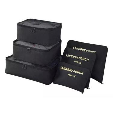 Imagem de Kit Organizador De Mala Bolsa Viagem 6 Pçs Necessaire - Travel, Preto