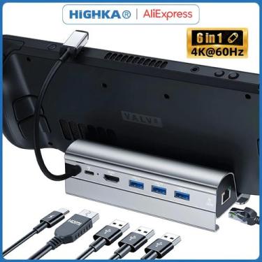 Imagem de Dock Station 6 em 1 para Steam Deck e ROG Ally - 3 USB 3.0, HDMI 4K 60