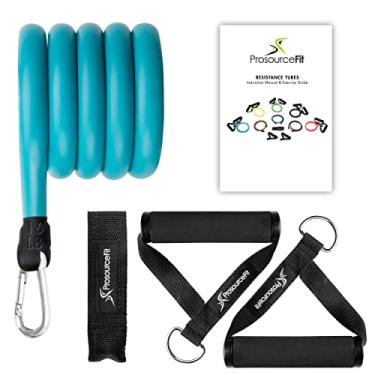 Imagem de Prosource Faixa de resistência empilhável de látex duplo com âncora de porta e tabela de exercícios, azul de 5,4 a 7,2 kg