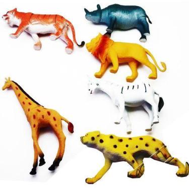 Imagem de Kit 6 Animal Borracha Africa Leão Zebra Tigre Onça Girafa - Toy king